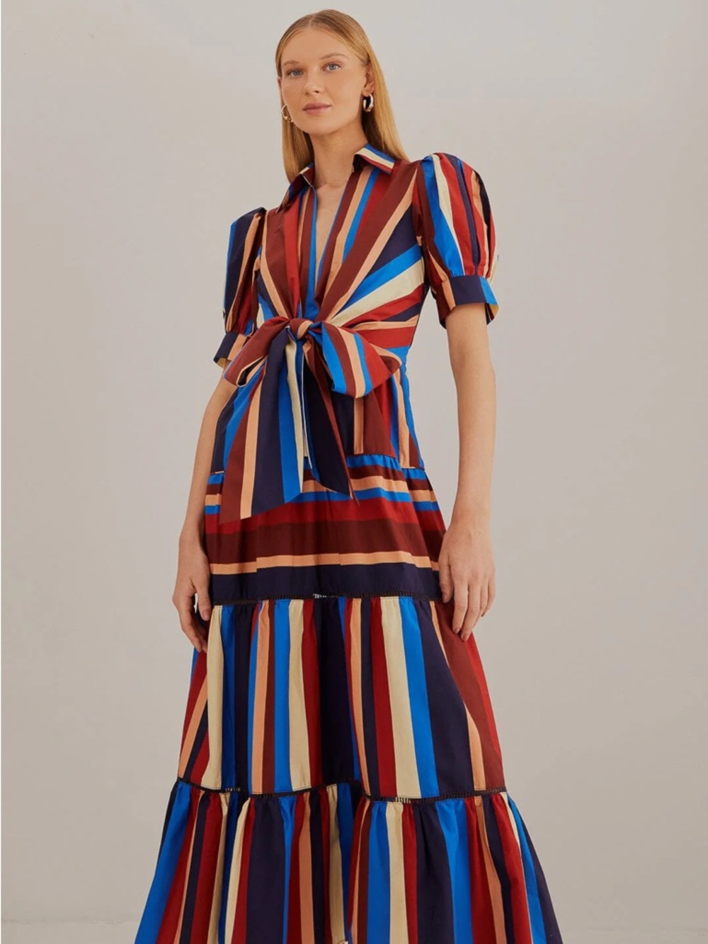 FARM Rio Winter Stripes Tie-Front Midi/Maxi Dress - Size Medium